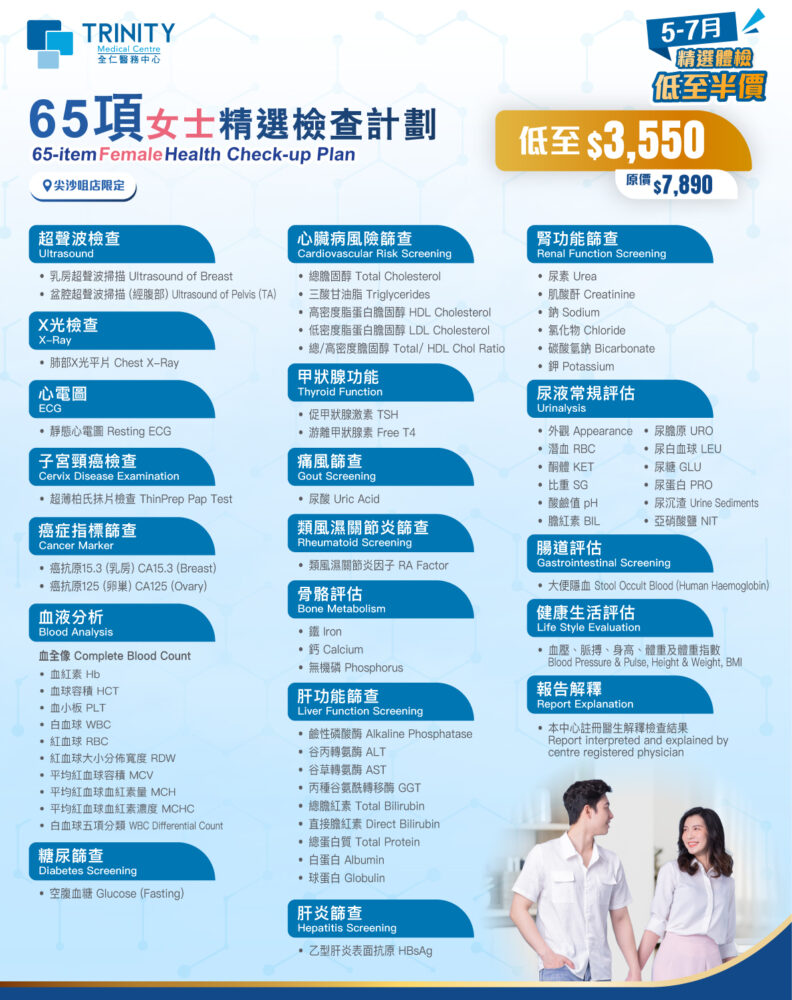 【5-7月優惠】65項精選檢查計劃