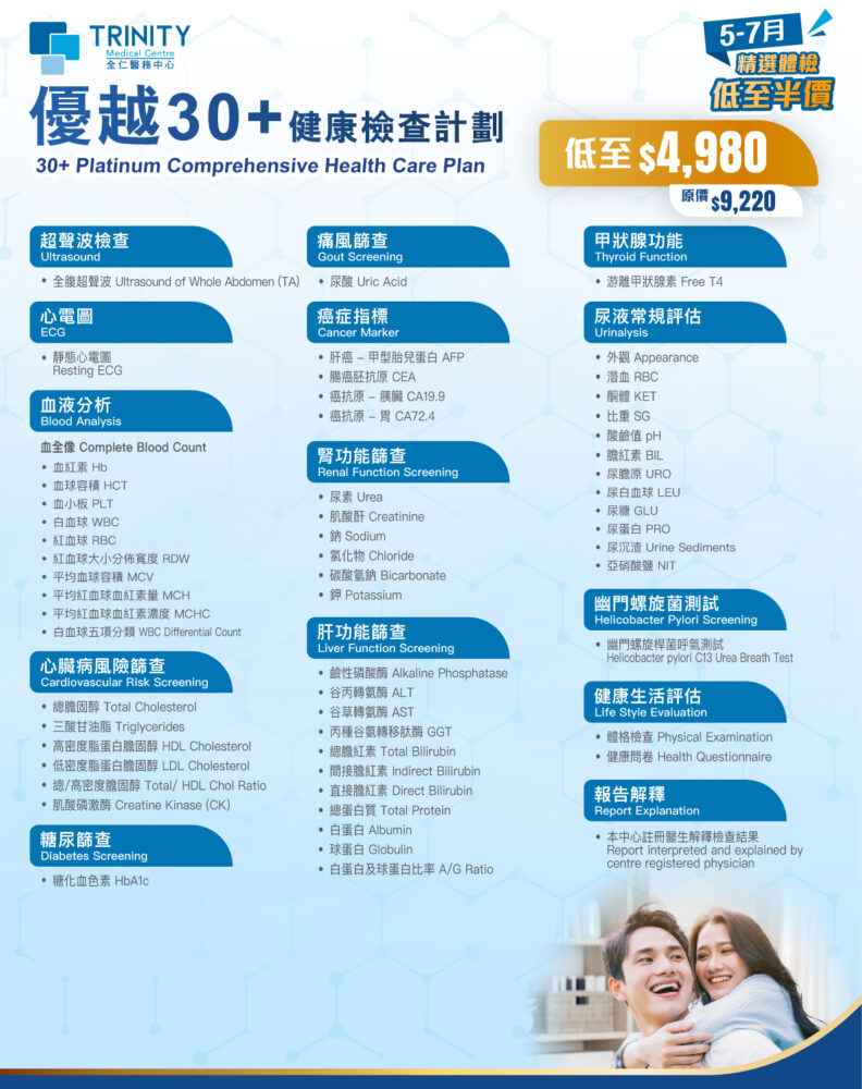 【5-7月優惠】優越30+健康檢查計劃