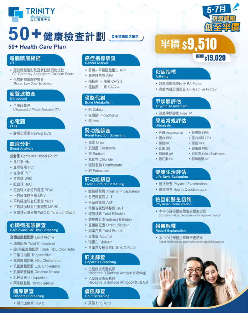 【5-7月優惠】50+健康檢查計劃