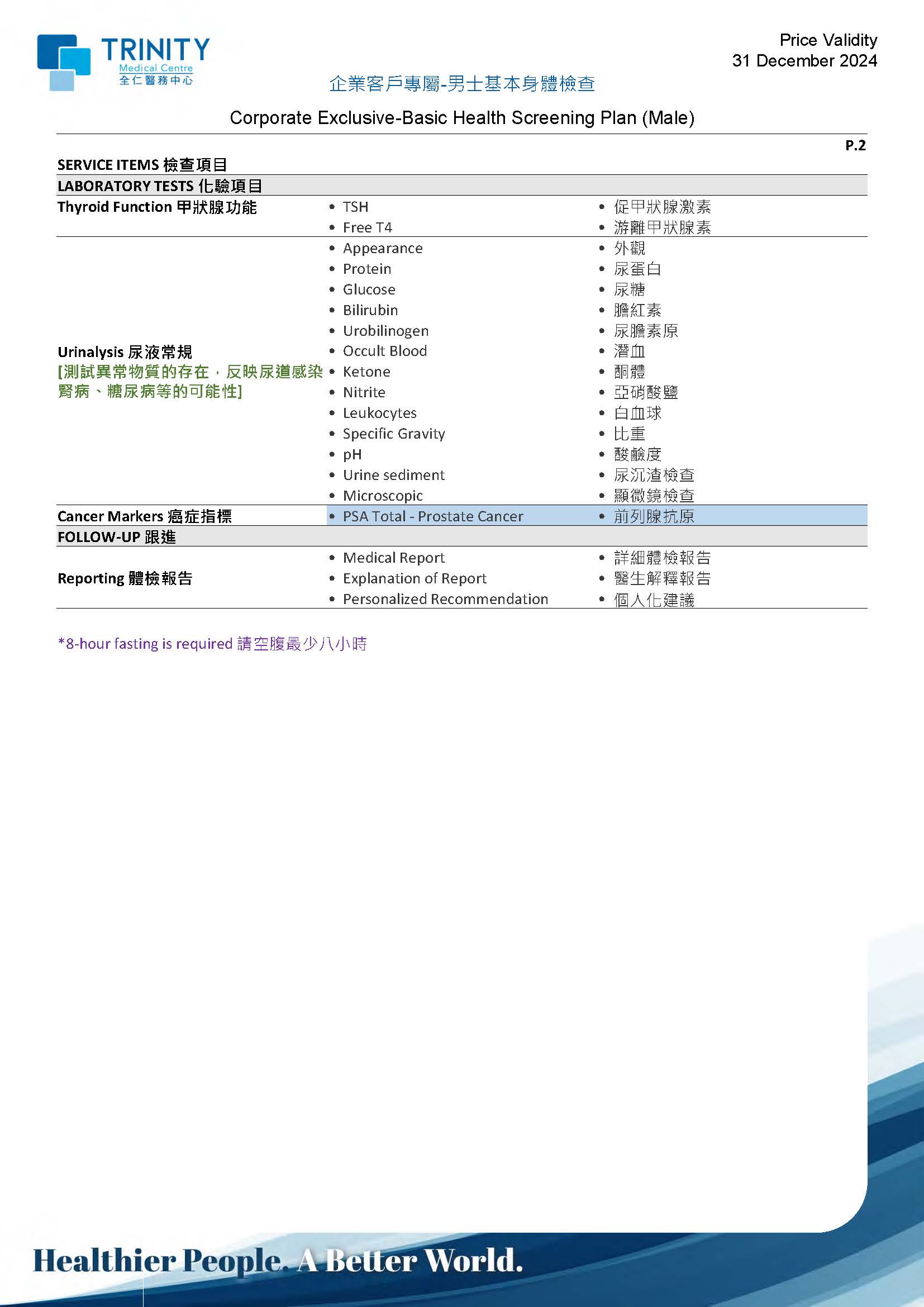 Corporate Exclusive-Basic Health Screening Plan (Male)