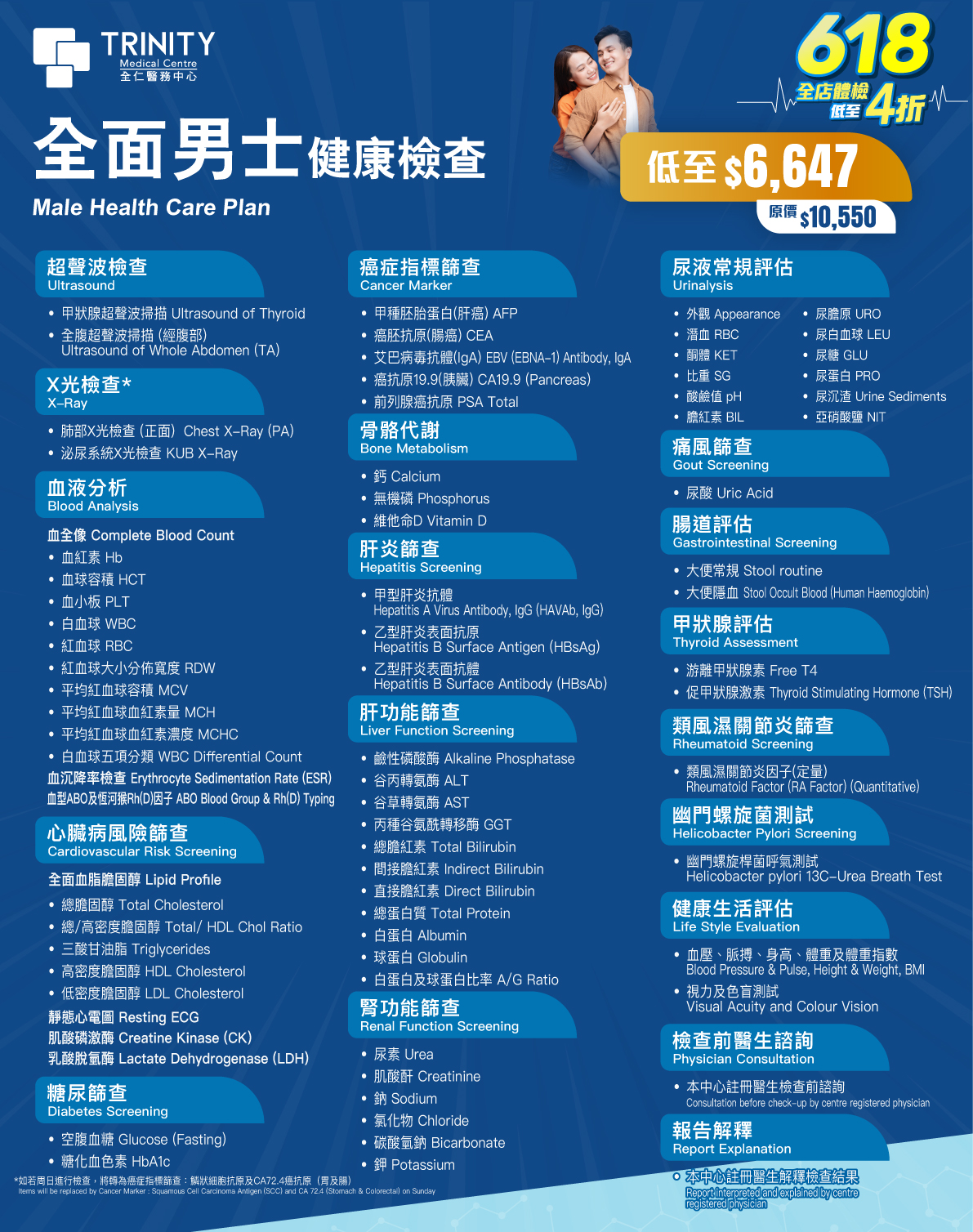 【618年中庆】全面健康检查 (男士/女士) 【618年中庆】全面健康检查 (男士/女士)