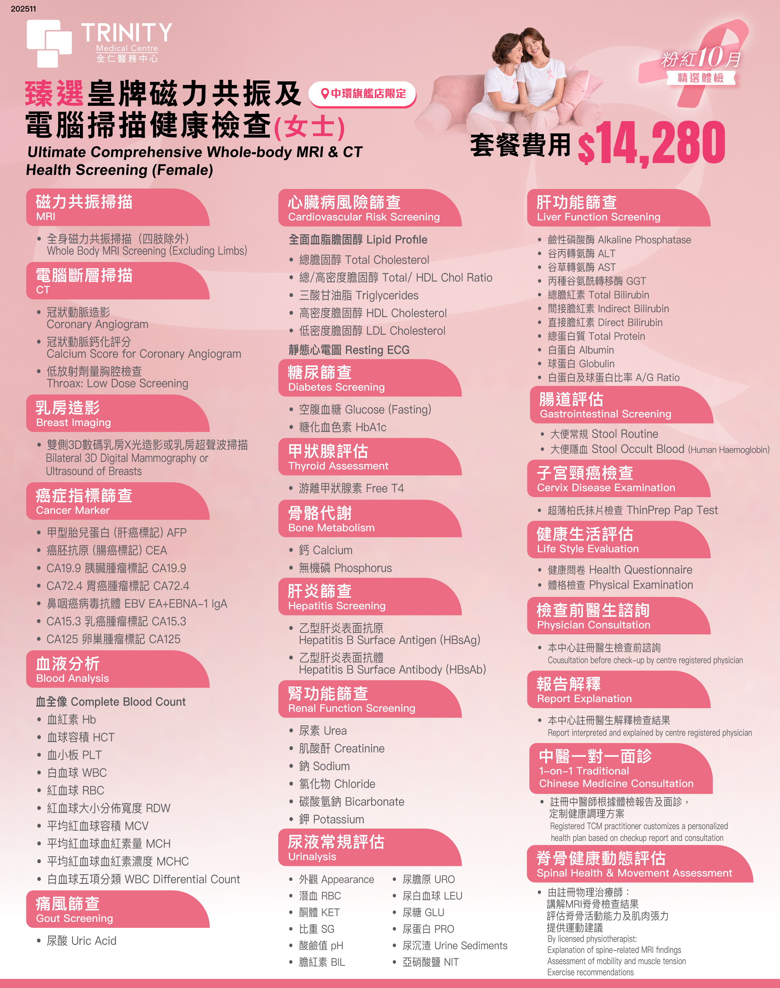 【粉紅十月】臻選皇牌全身磁力共振及電腦掃描健康檢查